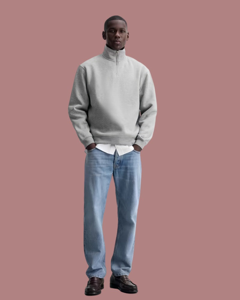 Grauer Half-Zip Pullover